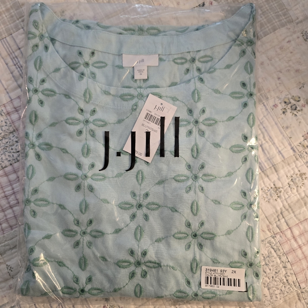 J.Jill Light Blue Embroidered Top